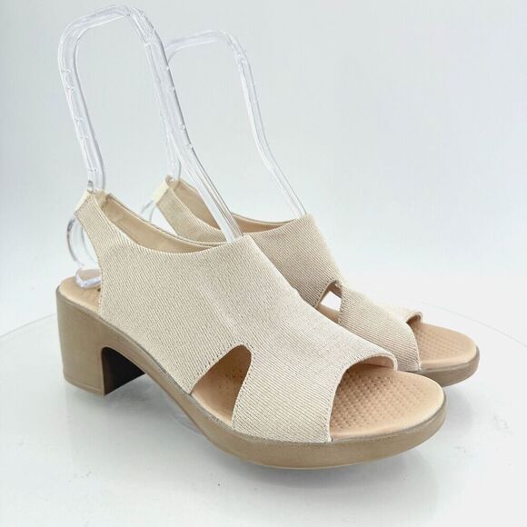 BZees Women's Eden Slingback Strappy Sandals Beige Gold Lame Fabric Size 10M - Picture 1 of 16